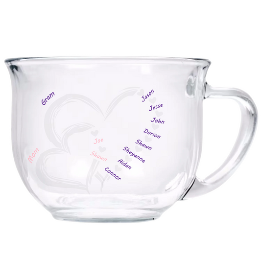 Engraved Clear Glass 18 oz Tea Cup - Mother And Grandmother Hearts