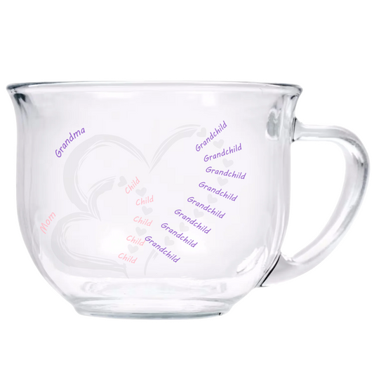Engraved Clear Glass 18 oz Tea Cup - Mother And Grandmother Hearts