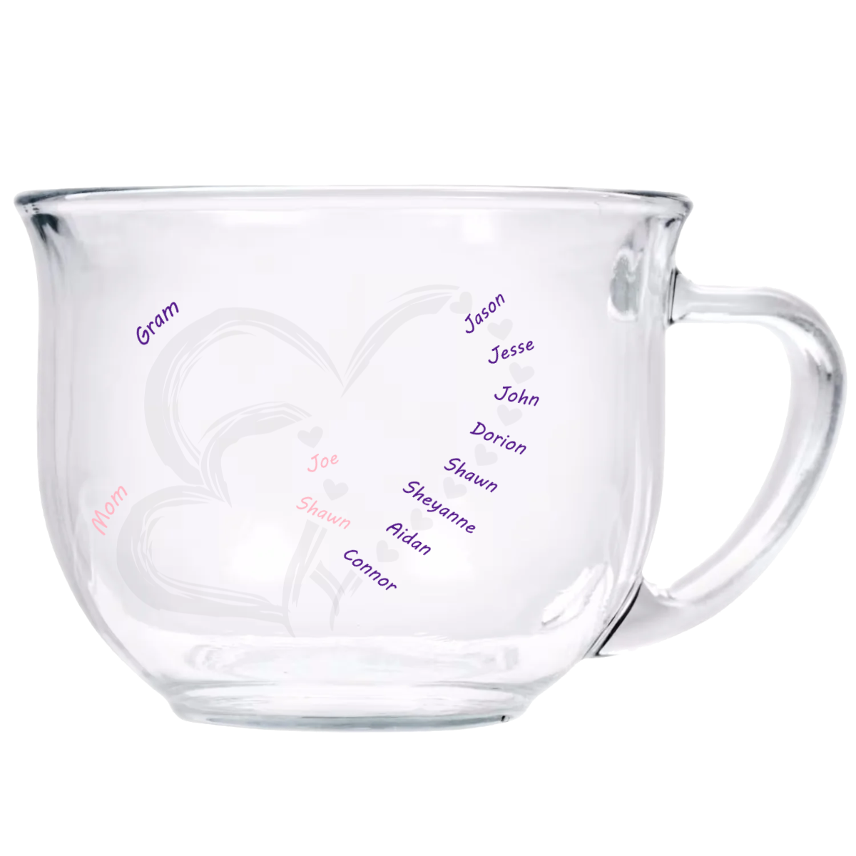 Engraved Clear Glass 18 oz Tea Cup - Mother And Grandmother Hearts