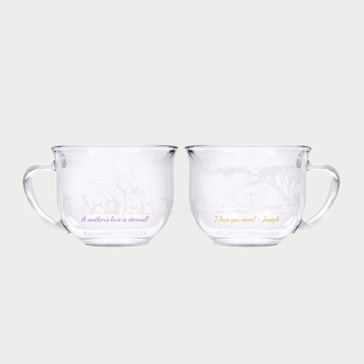 Engraved Clear Glass Tea Cup 18 oz Customized Wrap Around